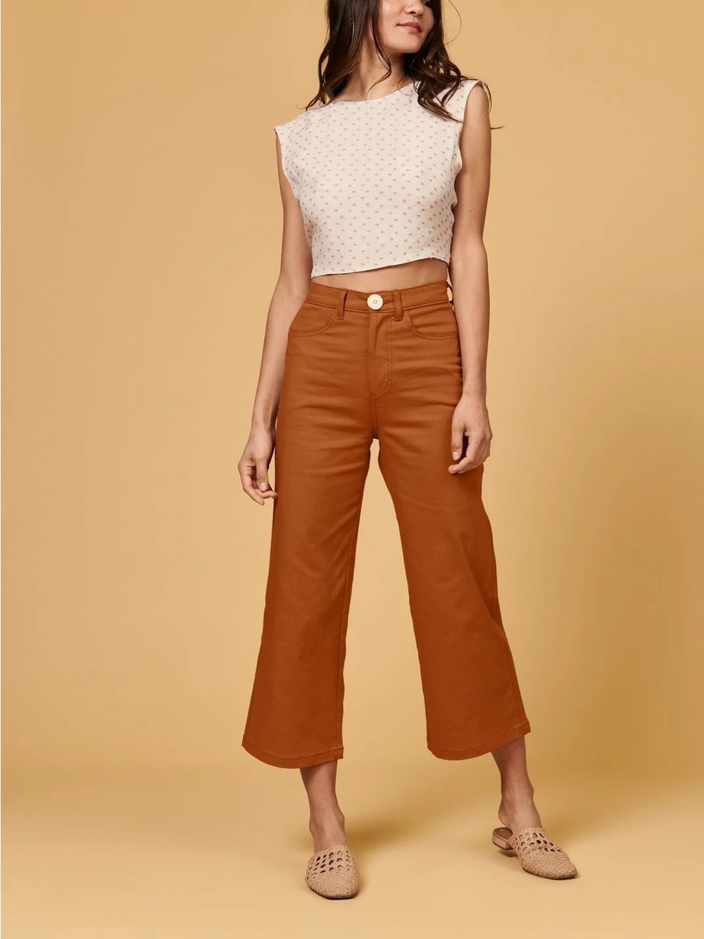 Whimsy + Row Flora Pants | Rust | Organic Cotton Wide-Leg Crop
